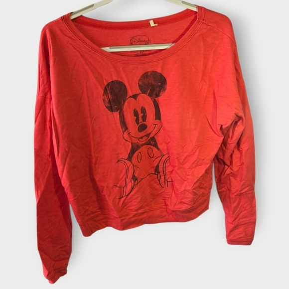 Disney Tops - Red Disney Mickey Mouse Distressed Graphic French Terry Sweatshirt Women Small